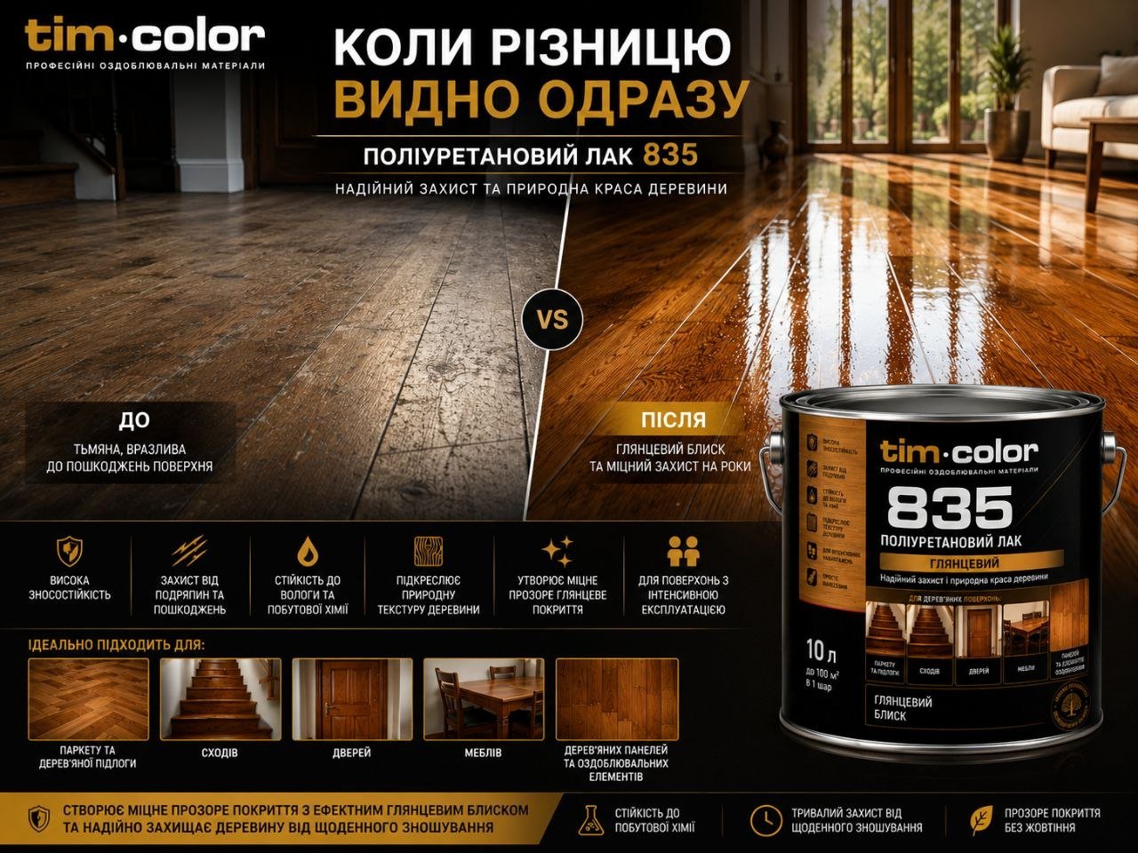 Поліуретановий лак глянцевий TimColor 835 — фото 3